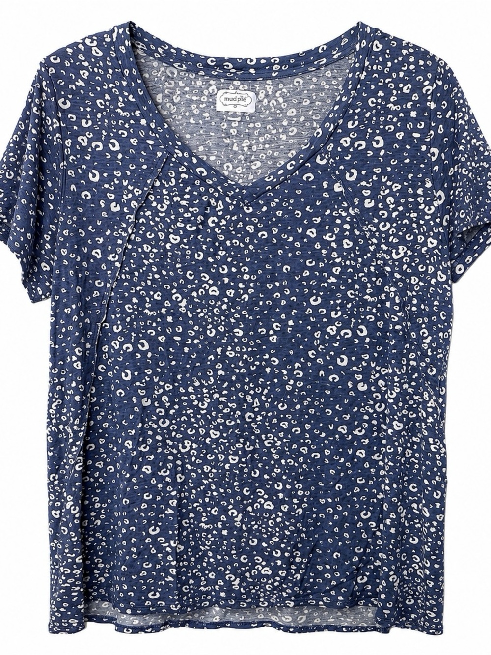 Mud Pie Blue Leopard Print Tunic Top Large Animal Print Layered Hem Boho Chic